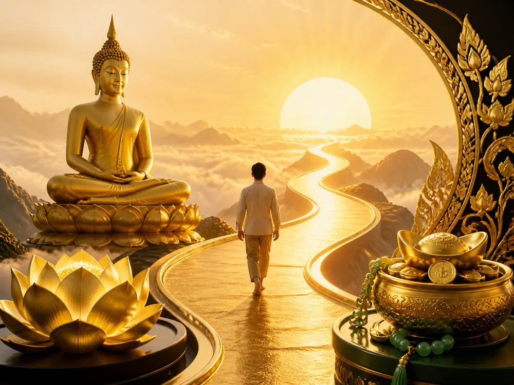 หญิงไทยเดินตามเส้นทางสู่ขอบฟ้าในฉากความฝันเกี่ยวกับทำนายฝันเห็นพระ